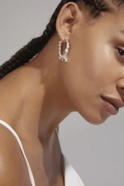 ANA pearl & crystal hoops silver-plated
