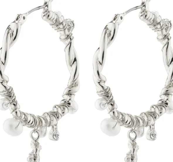 ANA pearl & crystal hoops silver-plated