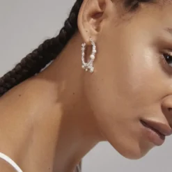 ANA pearl & crystal hoops silver-plated