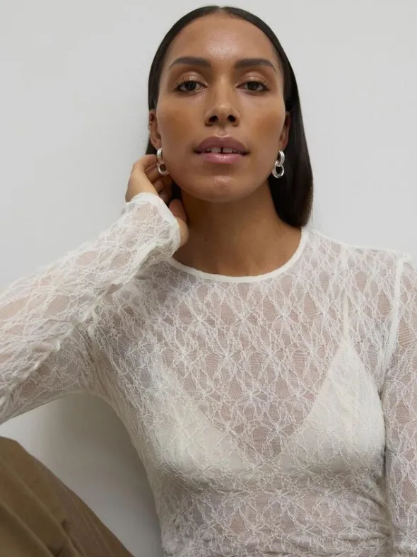 AWTESSY LS O-NECK LACE TOP NOOS