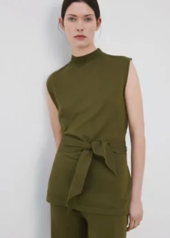 Belted knitted waistcoat