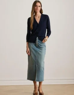 Belting-Motif V-Neck Cardigan