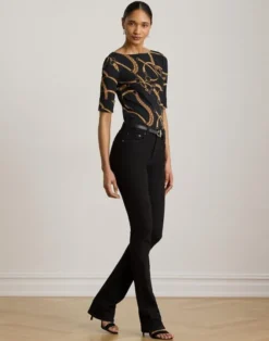 Belting-Print Cotton Boatneck Tee