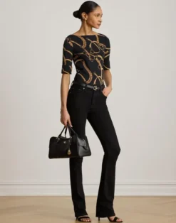 Belting-Print Cotton Boatneck Tee