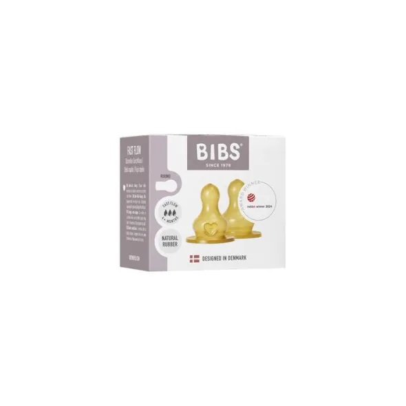 BIBS Baby Bottle Nipple Round Latex 2 pack Fast Flow