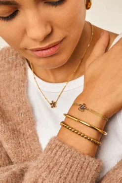 Bracelet dubble chain brown strass flower
