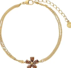 Bracelet dubble chain brown strass flower
