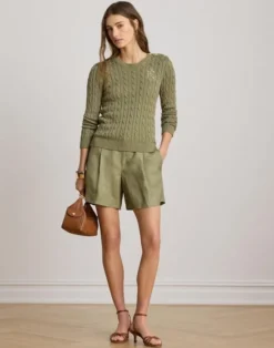 Button-Trim Cable-Knit Sweater