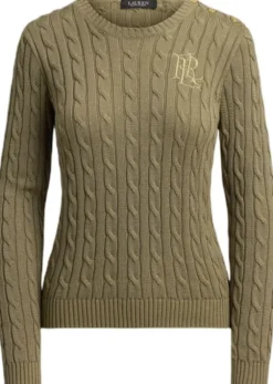 Button-Trim Cable-Knit Sweater