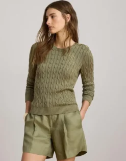 Button-Trim Cable-Knit Sweater