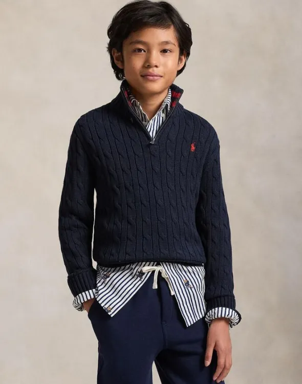Cable-Knit Cotton Quarter-Zip Sweater