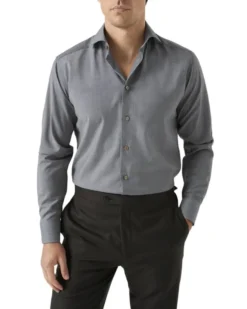 Contemporary Fit Brown Houndstoothmerino Wool Shirt