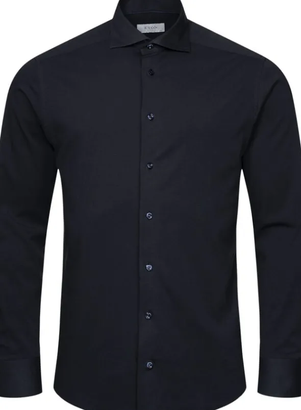 Contemporary Fit Navy Blue Solid Four-Flex Stretch Shirt