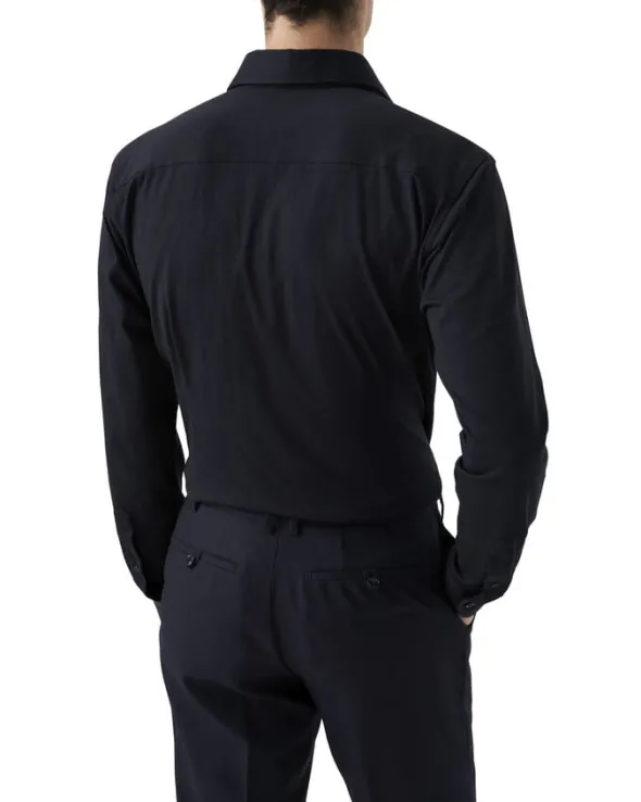 Contemporary Fit Navy Blue Solid Four-Flex Stretch Shirt