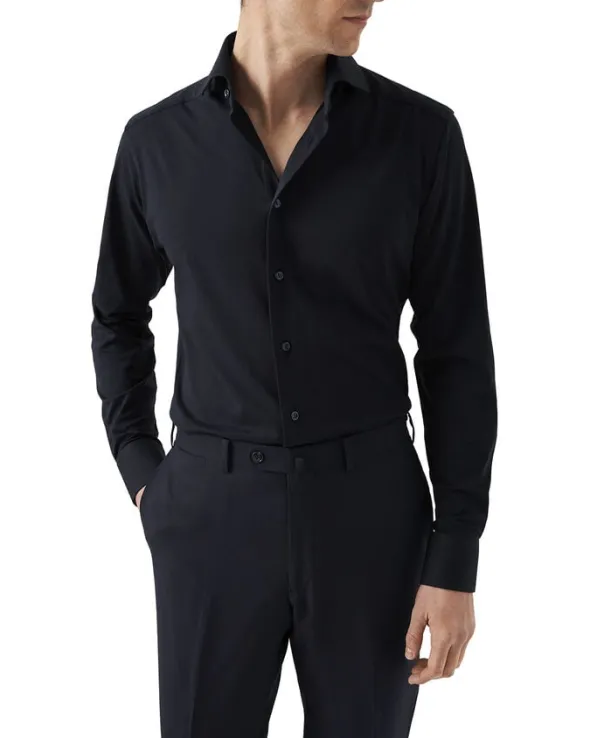 Contemporary Fit Navy Blue Solid Four-Flex Stretch Shirt