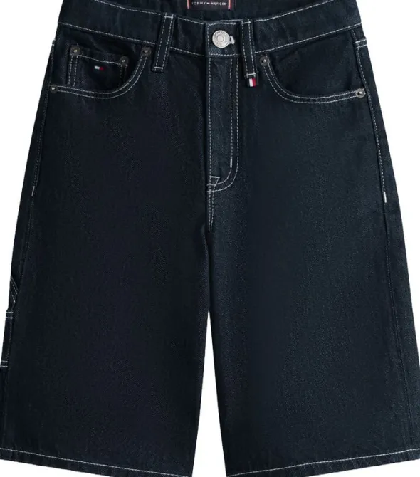 Contrast Topstitch Loose Denim Shorts