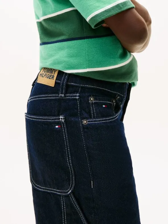 Contrast Topstitch Loose Denim Shorts