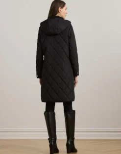 Corduroy-Trim Logo Quilted Hooded Coat