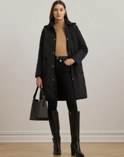 Corduroy-Trim Logo Quilted Hooded Coat