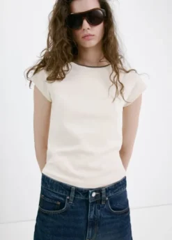 Cotton T-shirt with contrast piping