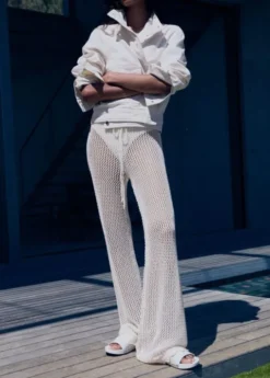 Crochet flared cotton blend trousers