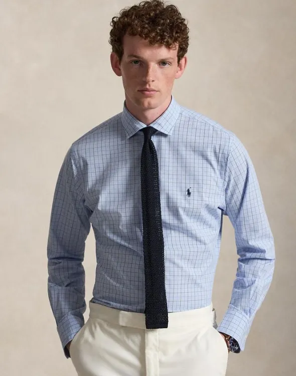 Custom Fit Plaid Stretch Poplin Shirt