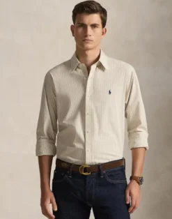 Custom Fit Striped Stretch Poplin Shirt