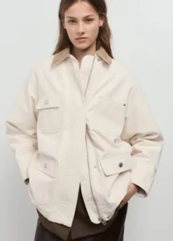 Denim parka with corduroy collar