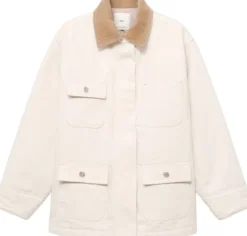 Denim parka with corduroy collar