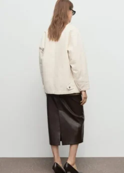 Denim parka with corduroy collar