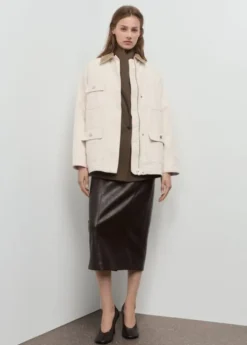 Denim parka with corduroy collar