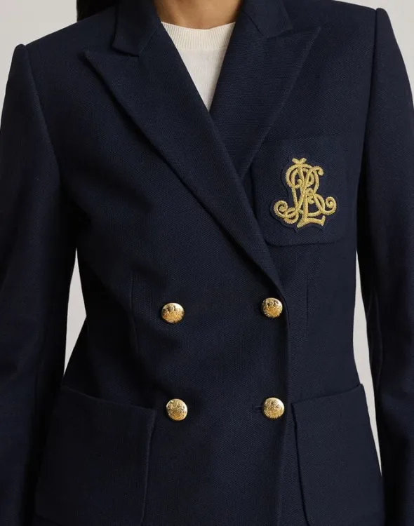 Double-Breasted Stretch Piqué Blazer