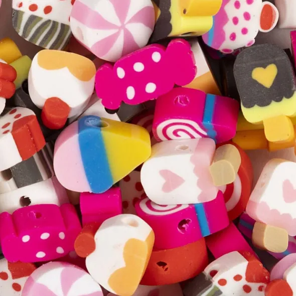 Figurperler, Slik, kager og is, diam. 10 mm, hulstr. 1,5 mm,