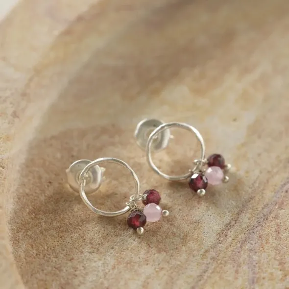 Genuine Garnet Rose Quartz Earrings SP