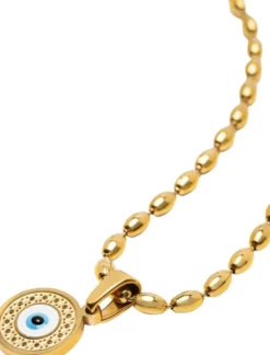 Gold Evil Eye Beaded Chain Necklace