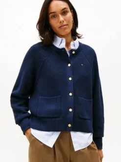 Gold-Tone Button Relaxed Cardigan