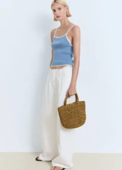 Knitted cotton blend top with contrasting trim