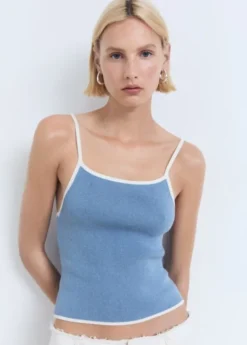 Knitted cotton blend top with contrasting trim