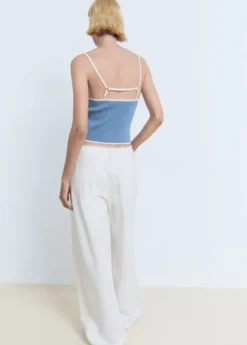 Knitted cotton blend top with contrasting trim