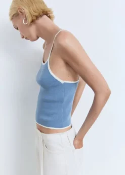 Knitted cotton blend top with contrasting trim
