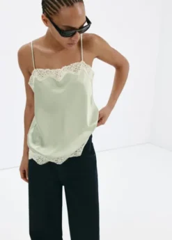 Lace detail satin top
