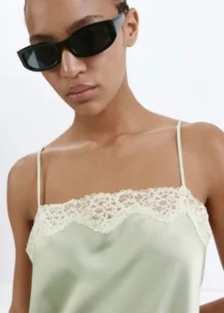 Lace detail satin top