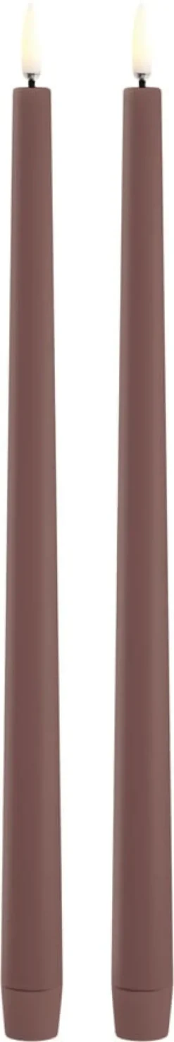 LED slim taper candle, Terracotta, Smooth, 2-pack, 2,3x32 cm