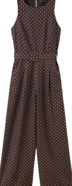 Linen jumpsuit with polka-dot belt