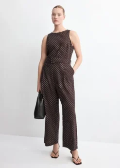 Linen jumpsuit with polka-dot belt
