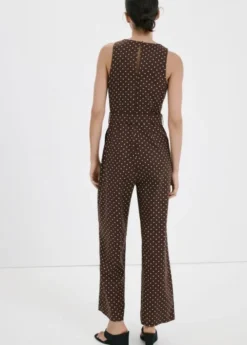 Linen jumpsuit with polka-dot belt