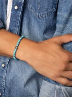 Men's Wristband with Turquoise and Silver