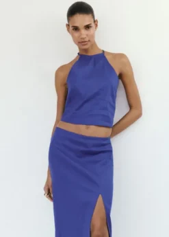 Midi skirt in a linen-cotton blend