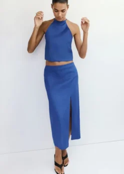 Midi skirt in a linen-cotton blend