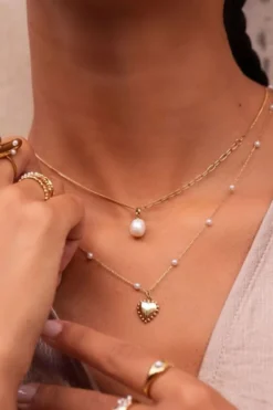 Necklace mini pearl & heart